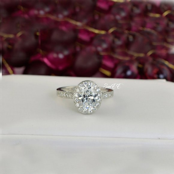 NEW 925 STERLING SILVER WOMENS HALO OVAL WEDDING ENGAGEMENT RING - Picture 3 of 6